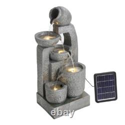 Large Garden Outdoor Tiered Water Feature LED Fountain Barrel Bowls Solar UK