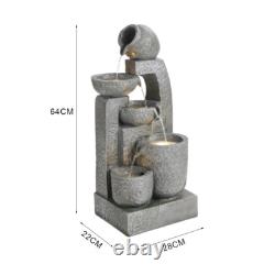 Large Garden Outdoor Tiered Water Feature LED Fountain Barrel Bowls Solar UK
