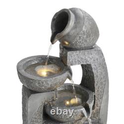 Large Garden Outdoor Tiered Water Feature LED Fountain Barrel Bowls Solar UK