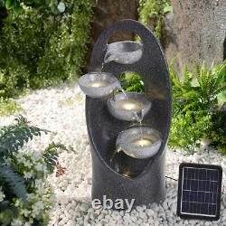 Large Garden Outdoor Tiered Water Feature Solar LED Fountain Barrel Bowls 68cm