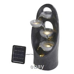 Large Garden Outdoor Tiered Water Feature Solar LED Fountain Barrel Bowls 68cm