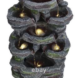 Large Garden Water Feature Outdoor Solar Powered Cascade Fountain with LED Light