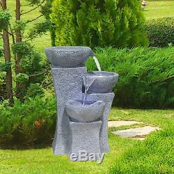 Large Grey Cascading Outdoor Garden Bowl Fountain Water Feature With LED Lights