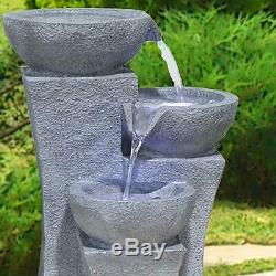 Large Grey Cascading Outdoor Garden Bowl Fountain Water Feature with LED Lights