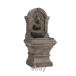 Large Lion Stone Effect Solar Powered Water Feature Outdoor Garden Fountain Deco