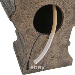 Large Lion Stone Pillar Solar Powered Water Feature Outdoor Garden Fountain Deco