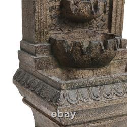 Large Lion Stone Pillar Solar Powered Water Feature Outdoor Garden Fountain Deco