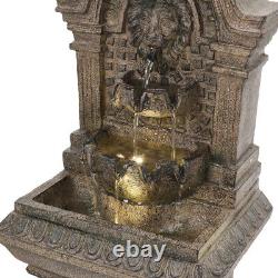 Large Lion Stone Pillar Solar Powered Water Feature Outdoor Garden Fountain Deco