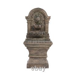 Large Lion Stone Pillar Solar Powered Water Feature Outdoor Garden Fountain Deco