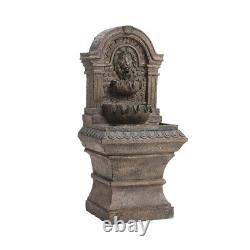 Large Lion Stone Pillar Solar Powered Water Feature Outdoor Garden Fountain Deco