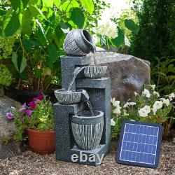 Large Resin Outdoor 4 Tier Bowl Solar LED Water Feature Fountain Garden UK Decor