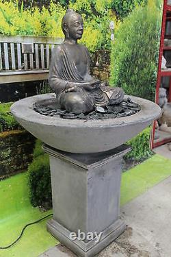 Large Serene Buddha Water Fountain On Classic Plinth Garden Ornament Statue