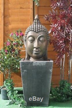 Large Stone Calming Buddha Head Water Fountain Statue Feature Garden Ornament