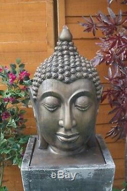 Large Stone Calming Buddha Head Water Fountain Statue Feature Garden Ornament