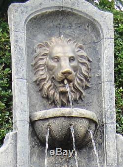 Large Stone Garden Outdoor Lion Wall Water Fountain Feature Solar Pump