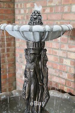 Large Stone Garden Water Fountain Feature 3 Grace Statue Ornament Solar Pump