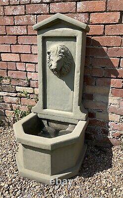 Large Stone Lions Wall Water Fountain Feature Garden Ornament