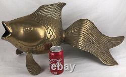 Large Vintage BRASS KOI FISH Sculpture Open Mouth Pond For Fountain Water Spout