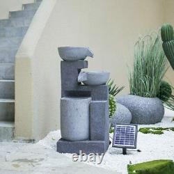 Large Water Feature Solar Powered Floor Rock Garden Fountain LED Lights Decors