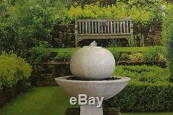 Large White Limestone Ball Fountain Garden Ornament Water Feature Solar Pump