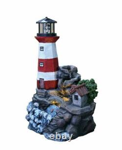 Lighthouse Indoor Outdoor Polyresin Water Fountain Feature LED Lights Garden