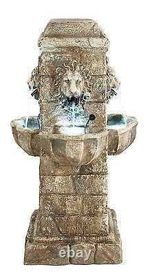 Lion Head Water Fountain Feature Outdoor Waterfall Cascade Garden Freestanding