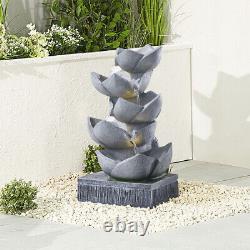 Lotus Flower Cascadeing Water Feature Solar Power Outdoor Garden Water Fountain