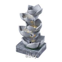 Lotus Flower Cascadeing Water Feature Solar Power Outdoor Garden Water Fountain