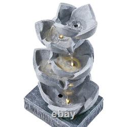 Lotus Flower Cascadeing Water Feature Solar Power Outdoor Garden Water Fountain