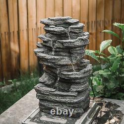 Mains Powered 4 Tier Rocks Cascading Outdoor Fountain Garden Water Feature withLED