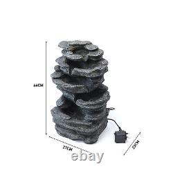 Mains Powered 4 Tier Rocks Cascading Outdoor Fountain Garden Water Feature withLED