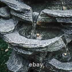 Mains Powered 4 Tier Rocks Cascading Outdoor Fountain Garden Water Feature withLED