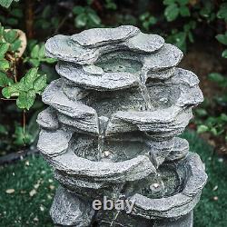 Mains Powered 4 Tier Rocks Cascading Outdoor Fountain Garden Water Feature withLED