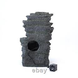 Mains Powered 4 Tier Rocks Cascading Outdoor Fountain Garden Water Feature withLED