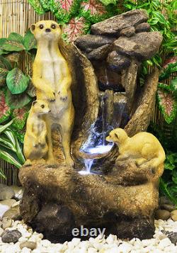 Meerkat Rock Falls Water Feature Fountain Cascade with LED Lights Garden Outdoor