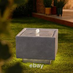 Modern LED Cube Water Feature Square Stone Effect Outdoor Garden Patio Fountain