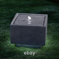 Modern LED Cube Water Feature Square Stone Effect Outdoor Garden Patio Fountain
