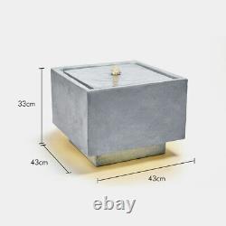 Modern LED Cube Water Feature Square Stone Effect Outdoor Garden Patio Fountain