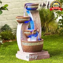 Modern LED Lights Water Feature 4 Bowls Garden Waterfall Fountain Display