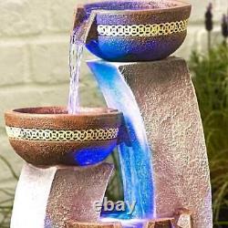 Modern LED Lights Water Feature 4 Bowls Garden Waterfall Fountain Display
