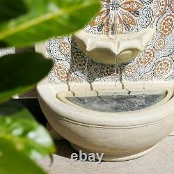 Moroccan Mains Powered Cream Outdoor Water Fountain Feature Garden Bird Bath