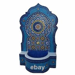 Moroccan Mosaic Tile Water Fountain Blue Arabesque Zellige Handmade Garden