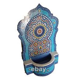 Moroccan Mosaic Tile Water Fountain Blue Arabesque Zellige Handmade Garden