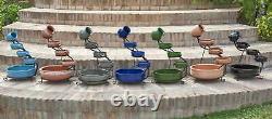 Myrtos Garden Fountain Turquoise Solar Cascade Ceramic Water Feature with Lights