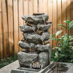 Natural Slate Garden Water Feature Outdoor LED Fountain Waterfall Electric/Solar