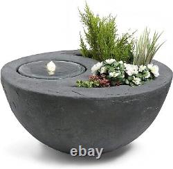 New Large Grey Stone Round Bowl Garden Water Feature Fountain Planter Led Light