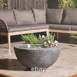 New Large Grey Stone Round Bowl Garden Water Feature Fountain Planter Led Light