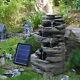 New Solar Powered Garden Water Feature Cascade Rockery Fountain Led Light Statue