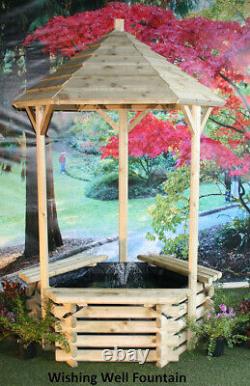 New Wishing Well Fountain Swedish Wood Complete Pond Garden Water Feature