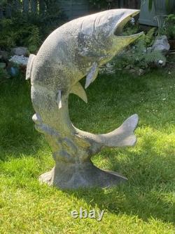 Old Cast Alloy Garden Water Fountain Leaping Fish Trout Salmon Large 90cm